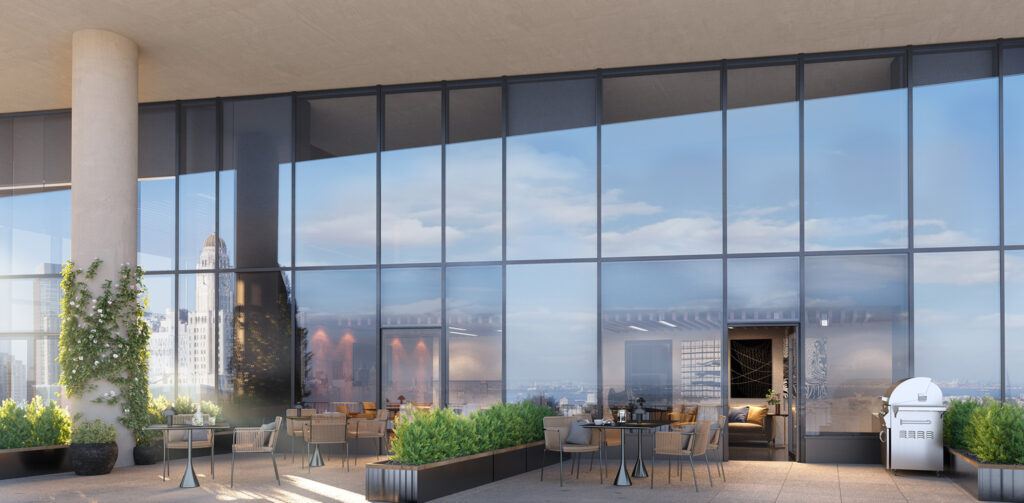 Brooklyn Crossing's 27th floor terrace with grilling stations and landscaping